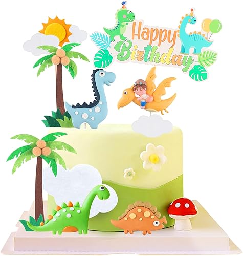 Miniatura 1 de 14 adornos de dinosaurio para tartas de dinosaurio, decoración de pastel de feliz cumpleaños para niños y niñas, baby shower, fiesta de cumpleaños y