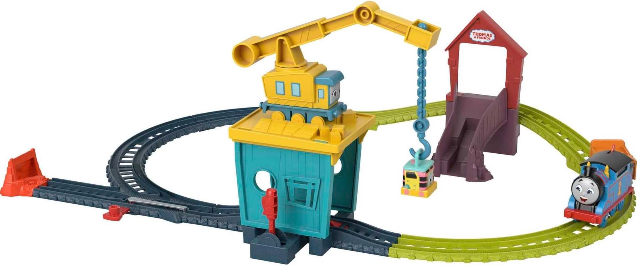 Motorized Toy Train Set Fix 'em Up Friends with Carly the Crane, Sandy the Rail Speeder & Thomas for Preschool Kids Ages 3+ Years ​