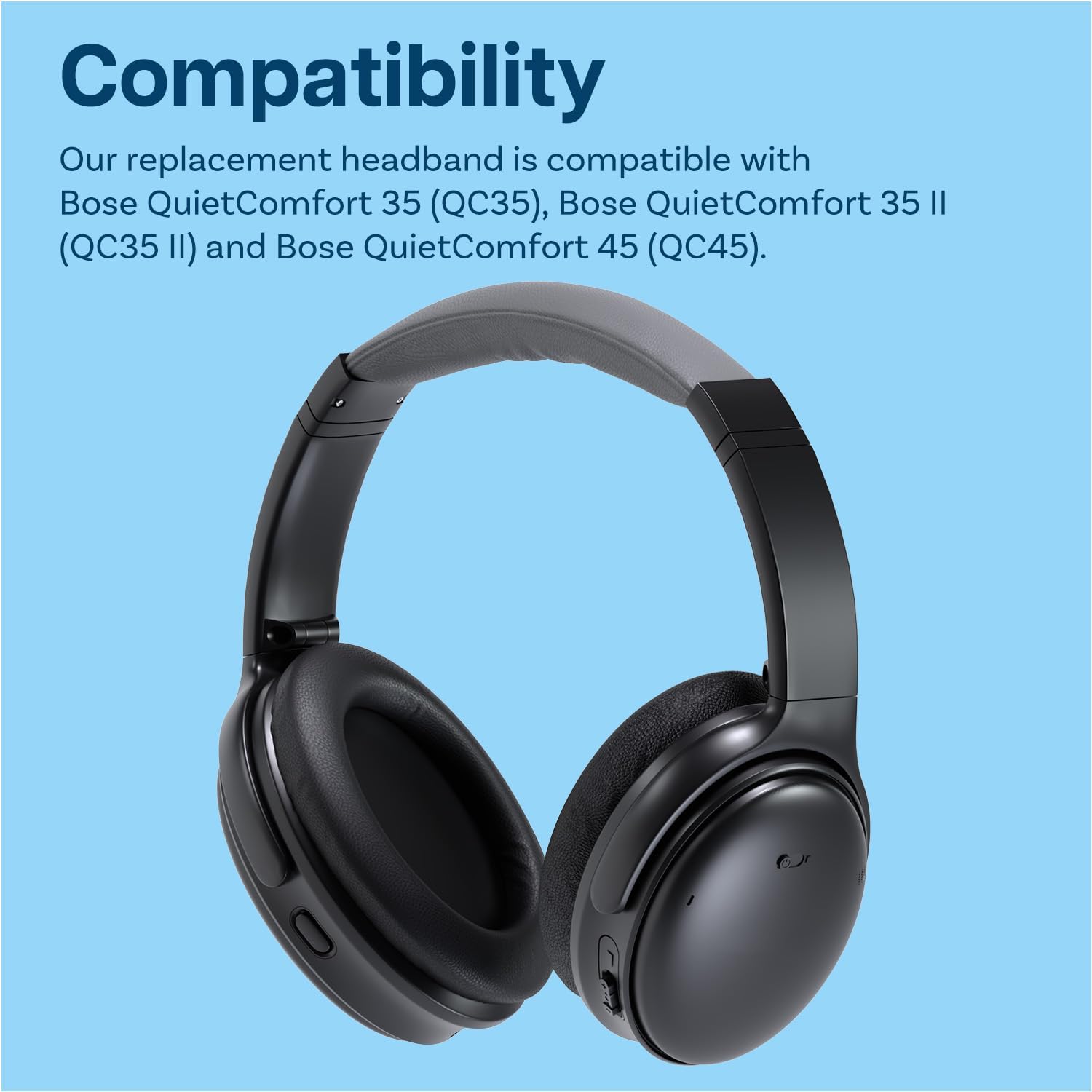 Headband Replacement for Bose QuietComfort 35, 35II (QC35, QC35 II)/Bose QuietComfort 45 (QC45) Over-Ear Headphone by MMOBIEL – Protein PU Headband Top Pad Cushion – Headphone Replacement Band – Grey - Image 4