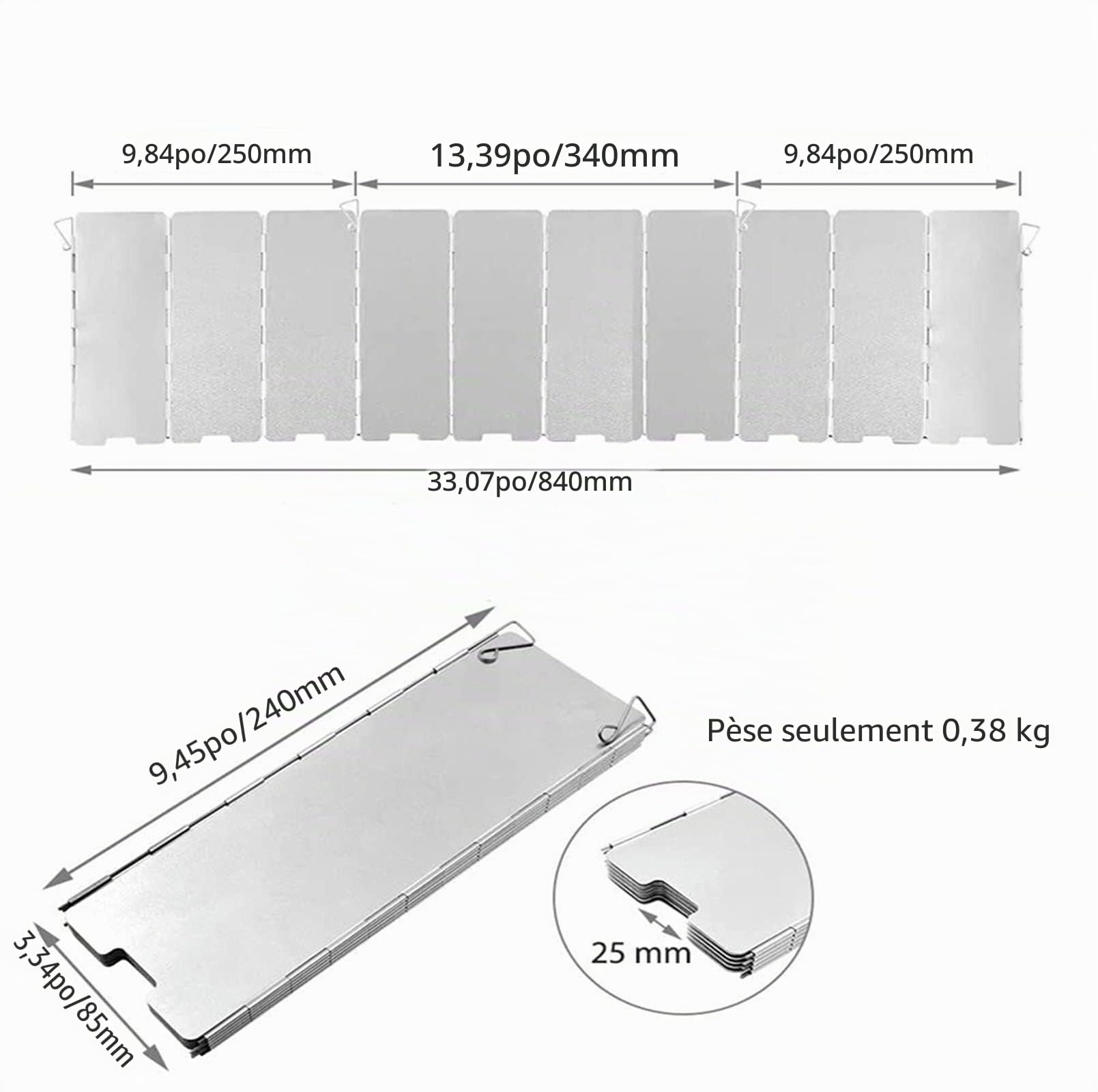 10 Plaques Pare-Brise de Camping, Pare-Vent Pliable en Alliage d'aluminium, Camp Réchauds Pare-Brise Outdoor avec Loquet, Portable Pare-Vent Cuisine pour Barbecue Pique-Nique