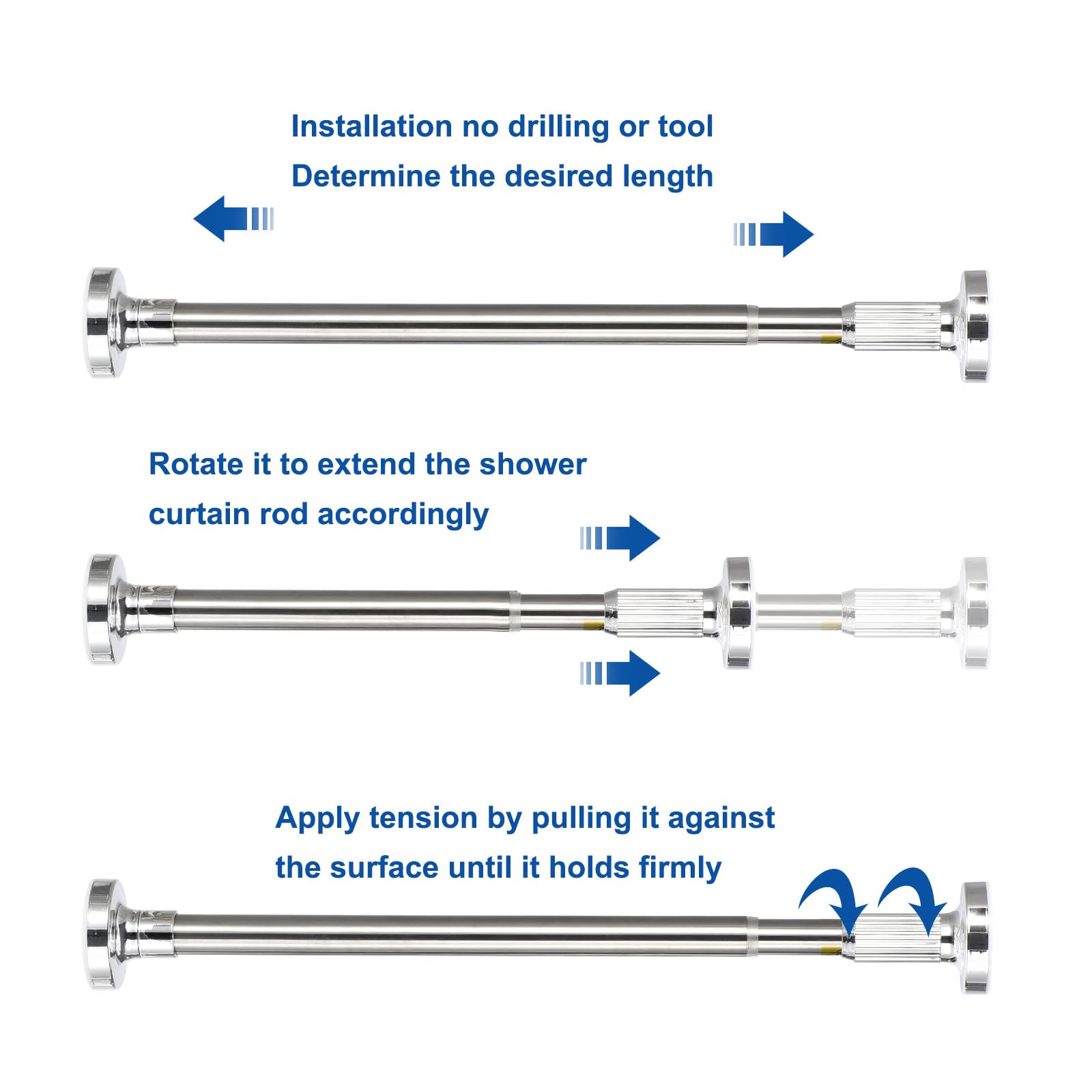 Lot de 2 tringles à rideaux réglables de 91,4 cm à 160 cm en acier au carbone sans perçage pour fenêtres, portes, armoires – Finition argentée