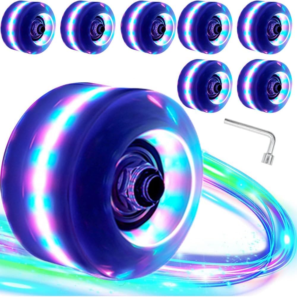 8 Pack 78A Light up Roller Skate Wheels 32 * 58/36 * 65mm,Skate Wheels with Bearings Installed for Indoor or Outdoor Double Row Skating and Skateboard Accessories
