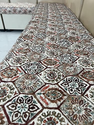 Image of JAPA Terracotta Paisley Grid Quilted Velvet L-Shape Seat-Only Sofa Cover for 4+3 Seater - Non-Slip Washable Daily Use Sofa Protector, Luxury Sofa Mat for Living Room