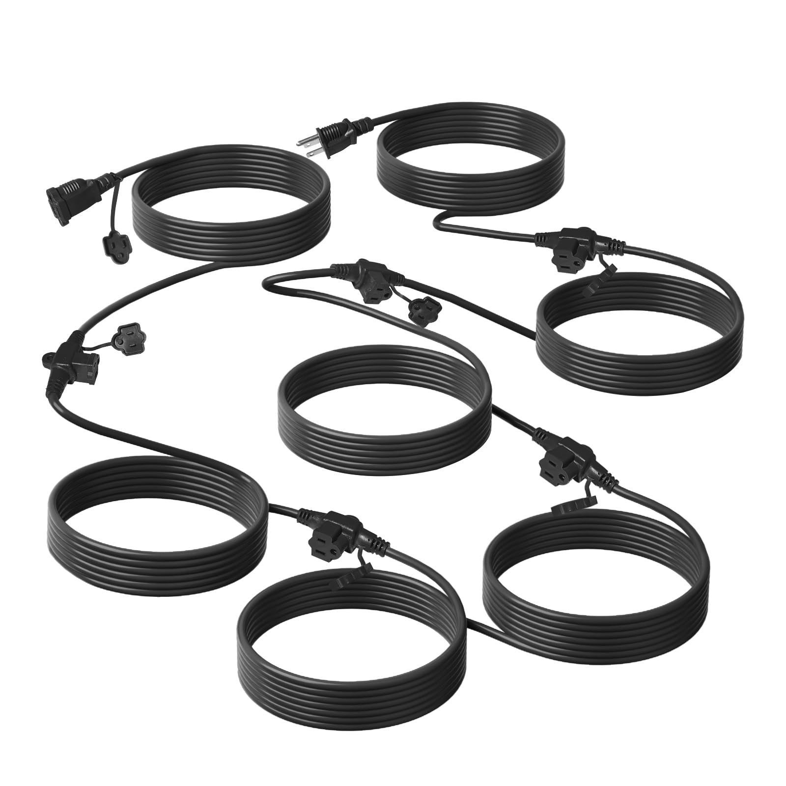 oviitech 25FT Black Outdoor Extension Cord,5 Evenly-Spaced Outlet Plugs,Multiple Outlets with Weatherproof Power Cord.