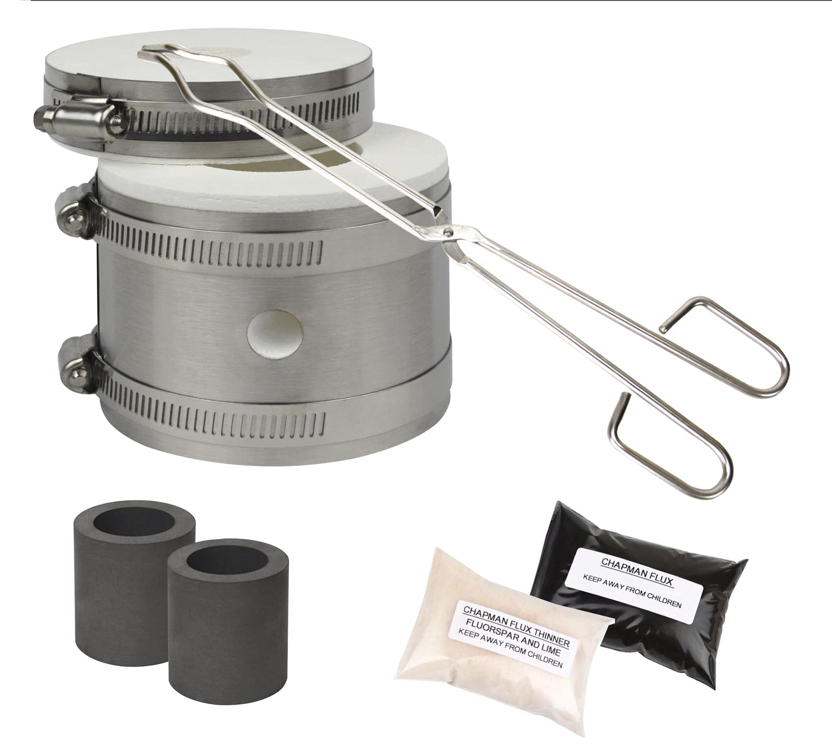 PMC Supplies LLC Mini Tabletop Pro Kiln Kit w/Tongs Chapman Flux Flux Thinner & 2 Graphite Crucibles Jewelry Making Gold Silver Melting Casting Gas Furnace Kit