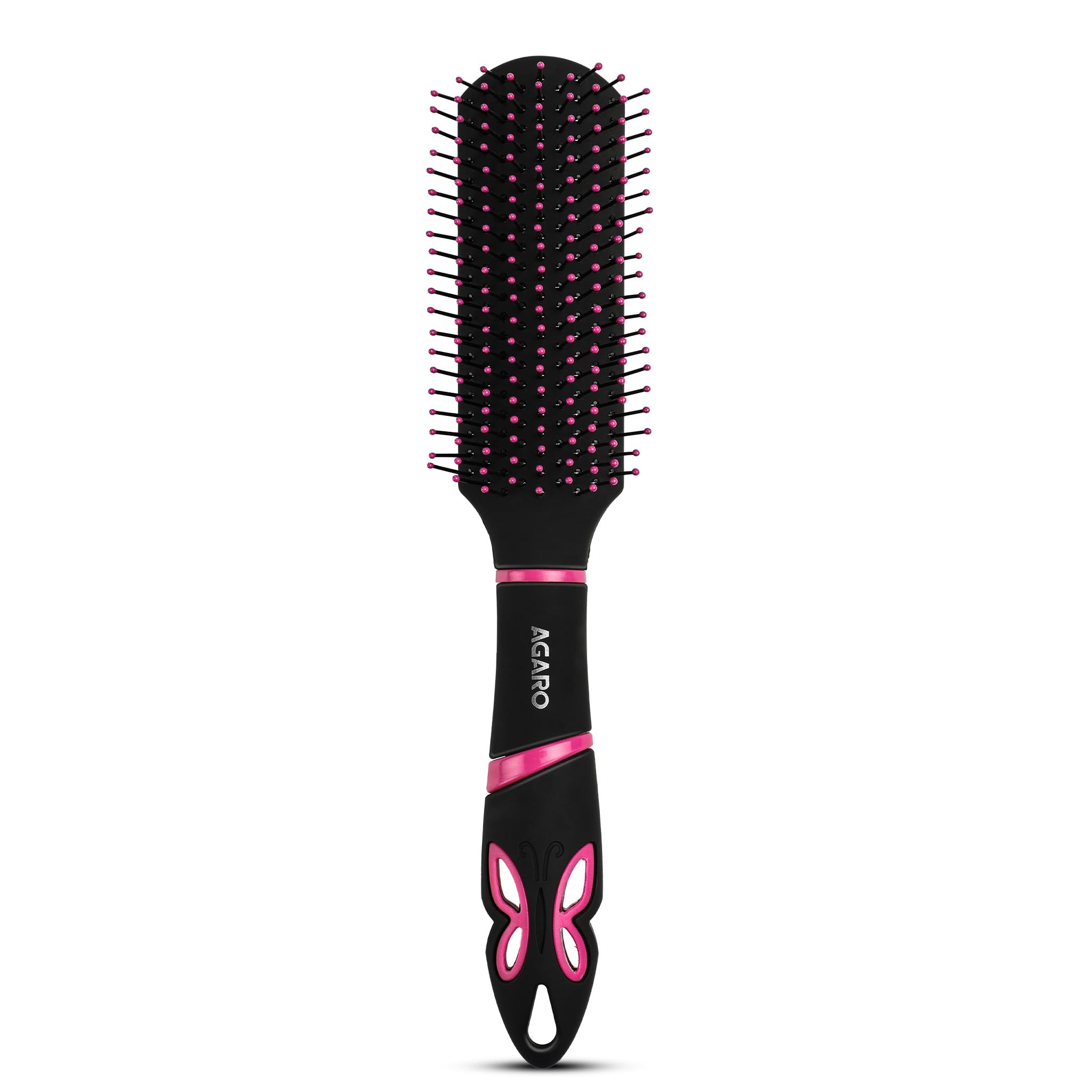 Delight Flat Hair Brush with Strong & flexible nylon bristles, having Anti-static ball tips, For Grooming, Volumising & Back Brushing, ideal for Men & Women, Black & Pink