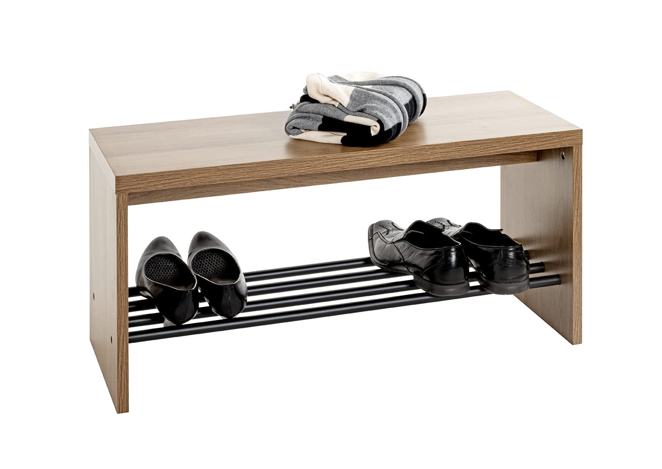 HAKU Panca per scarpe rovere, nero, MDF, metallo - Dim. L 80 cm x A 40 cm x P 30 cm, Stile Moderno
