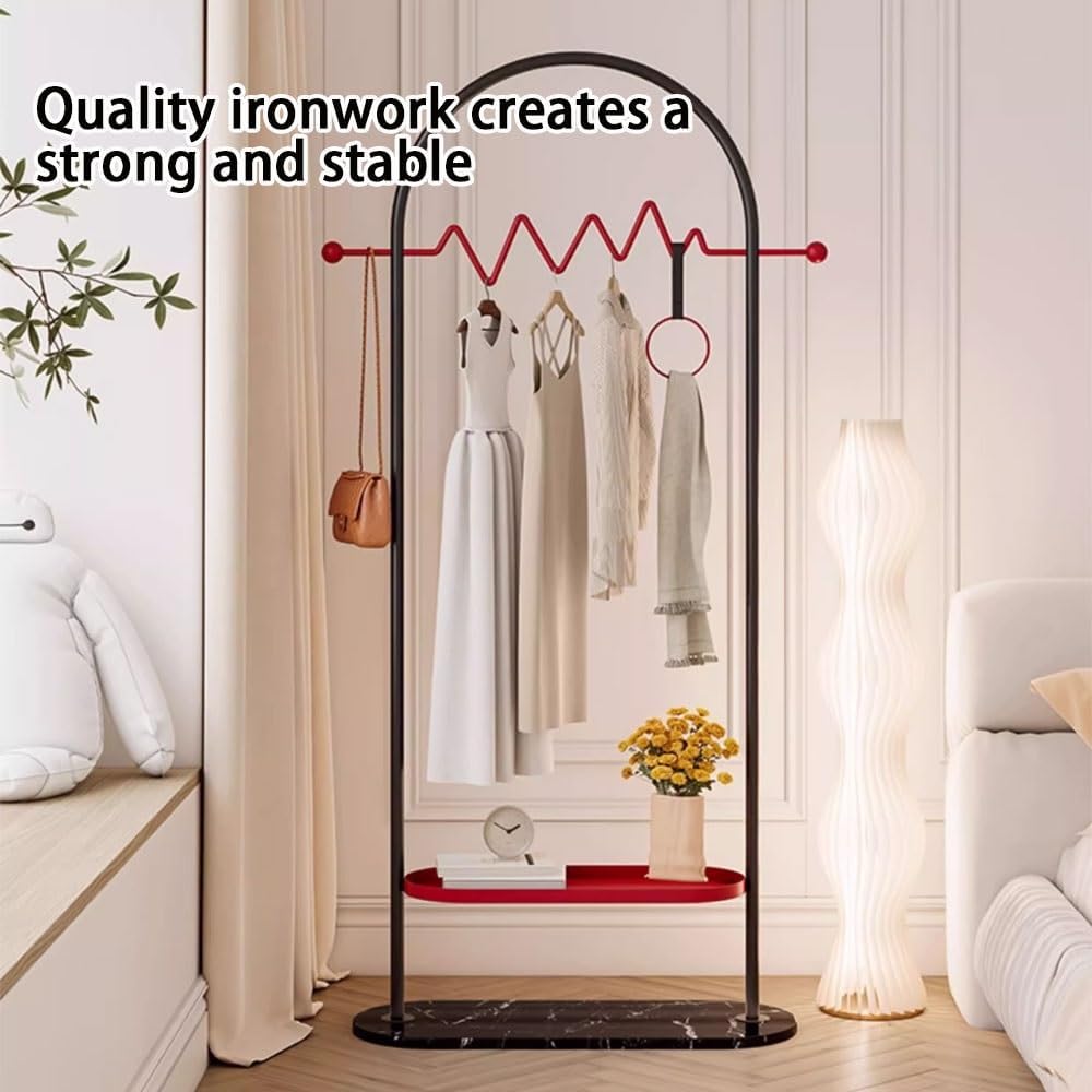 Modern Freestanding Clothes Rack with Decorative Zigzag Hanger Bar, Metal Garment Organizer with Storage Shelf, Minimalist Clothing Stand for Bedroom or Entryway(Multi-Colored) image 3