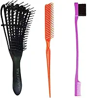Kit Escova Cabelo Polvo Cabelo Cacheado + Pente 3 Fileiras Fitagem + Pente Sobrancelha Baby Hair Modelagem