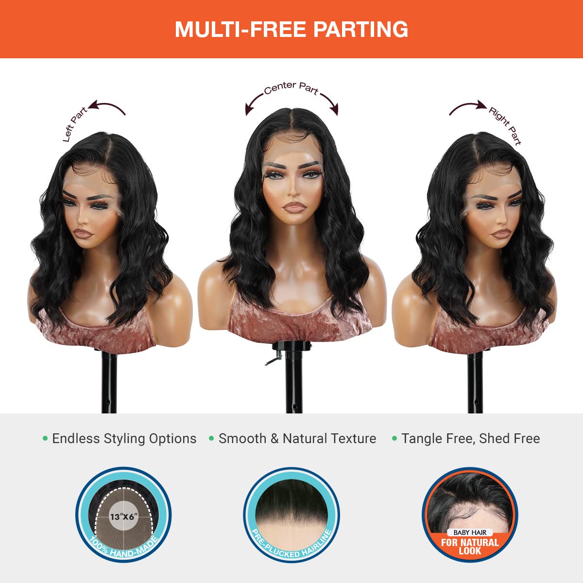 GLAM21USA HD LACE Front Loose Wave 13X6 Glueless Invisible Transparent Lace Frontal Wig Human Hair Blend Preplucked Hairline Swiss-Lace Heat Friendly Synthetic Wigs - Kayla (1-JETBLACK)