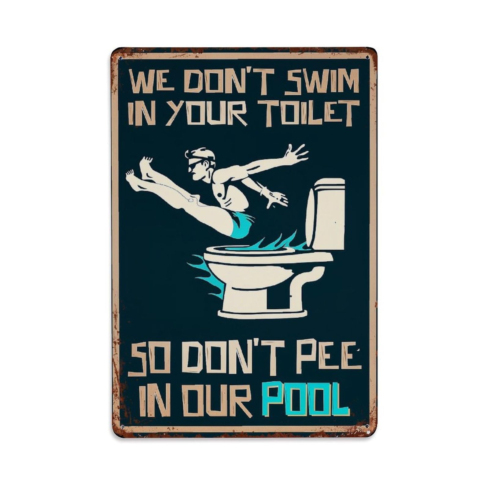 Swimmer Diving Into Toilet Retro Metal Tin Sign, Vintage Metal Poster for home, Gaming Room, Studio Workshop,Bar,Garage Wall Art Decor 8x12 Inch