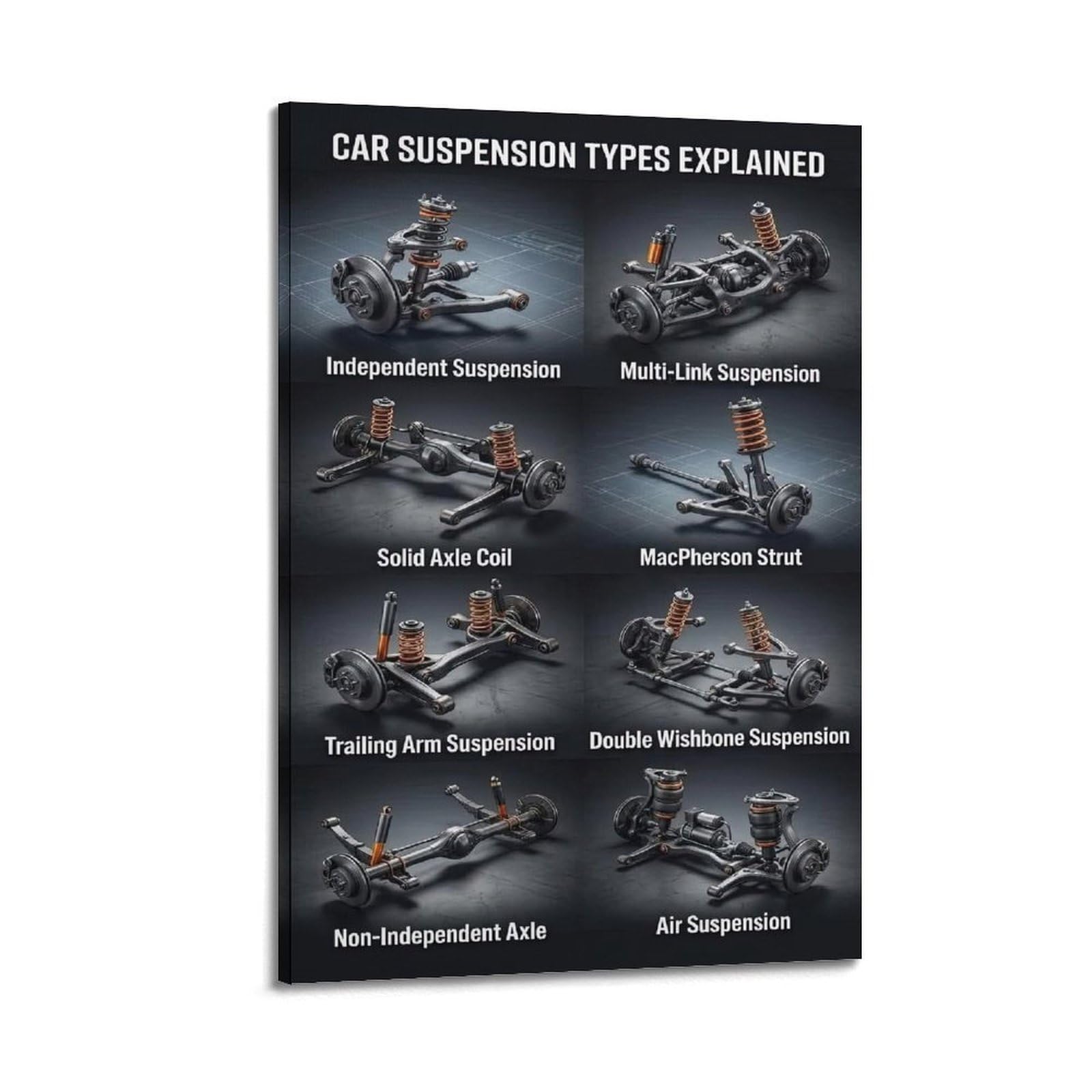 OKAHYS CAR SUSPENSION TYPES EXPLAINED Artwork Poster Decorative Painting Canvas Wall Artworks Picture 20x30inch(50x75cm)