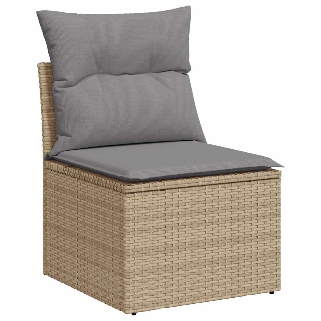 11-TLG Garten-Sofagarnitur mit Kissen Beige Poly Rattan wetterfestes Polyrattan Geflecht Sitzgruppe für Terrasse Balkon Veranda mit Tisch, Fußhocker, Regal