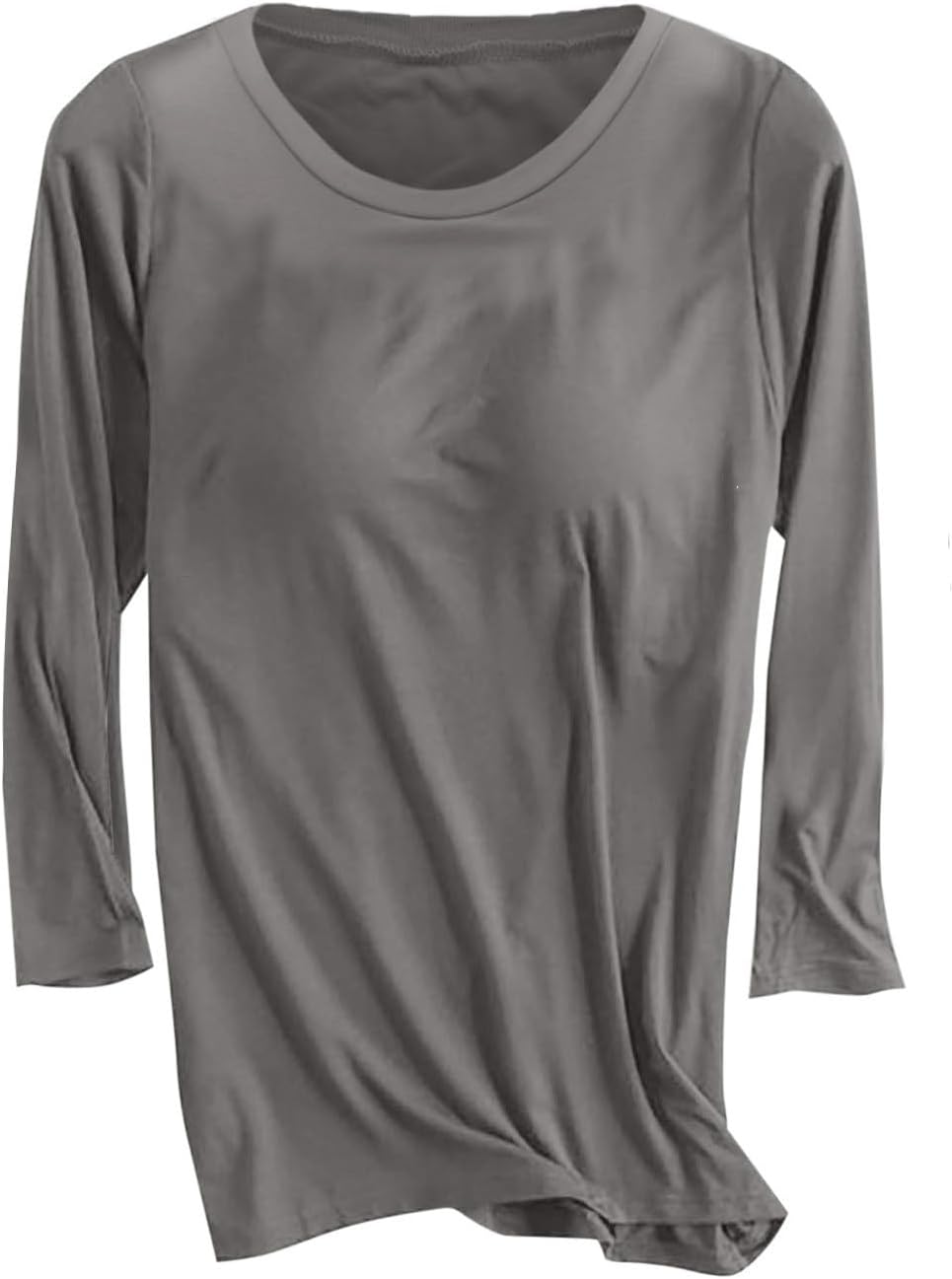 Women's Built-in Bra Top - 3/4 Sleeve Round Neck Wireless Base Layer, Soft Casual Solid Loungewear for Sleep and Home