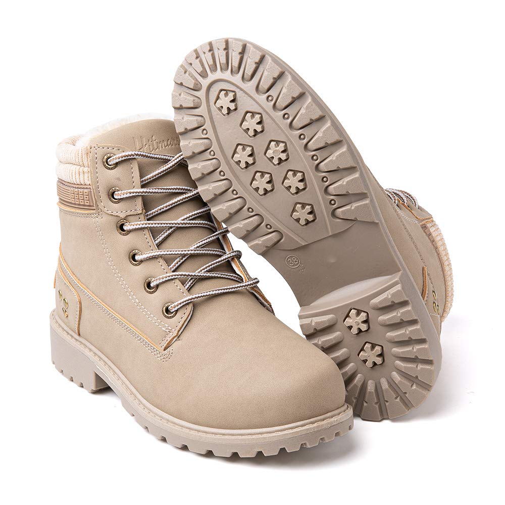 Hitmars Stivali Donna Invernali Stivaletti da Neve Pelliccia Scarpe Snow Boots Caldo Stringati Scarponi Bassi Antiscivolo Trekking Nero Marrone Grigio Rosa 36-43 EU