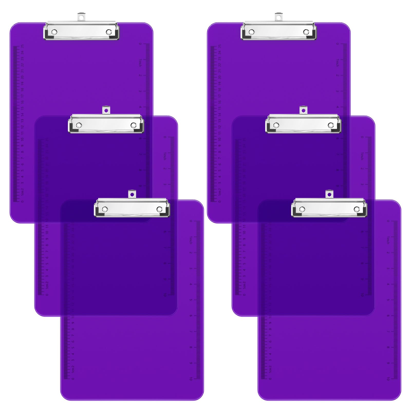 Piasoenc 6 Pack Plastic Clipboards, Translucent Ruler Clip Board with Low Profile, Office Supply, School Supplies, Letter Size 9 x 12.5 Inches,Purple