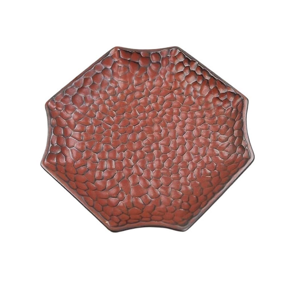 Prettiee plant dish saucer Octagon Indoor Outdoor Plant Drip Trays, Ceramics Home Flower Saucers 6.4 Inch (Red)