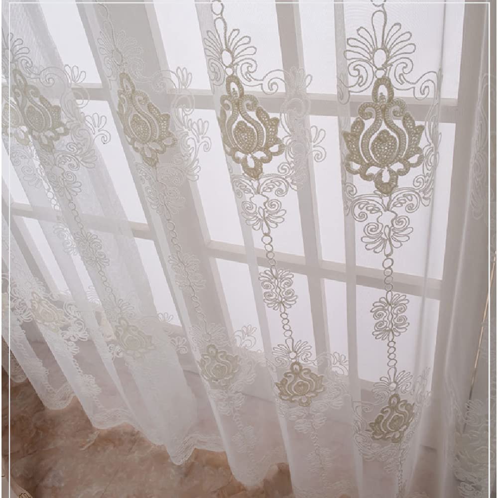 Amidoudou 1 Paar europäische Luxus-Tüllvorhänge für Wohnzimmer Schlafzimmer (weiß, 140 x 230 cm)