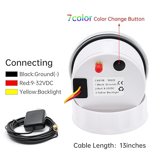 Miniatura 6 de ARTILAURA Velocímetro GPS 7 colores 3346in 3-38 pulgadas 0-160 MPH calibre del velocómetro del coche antena GPS para coche motocicleta barco camión