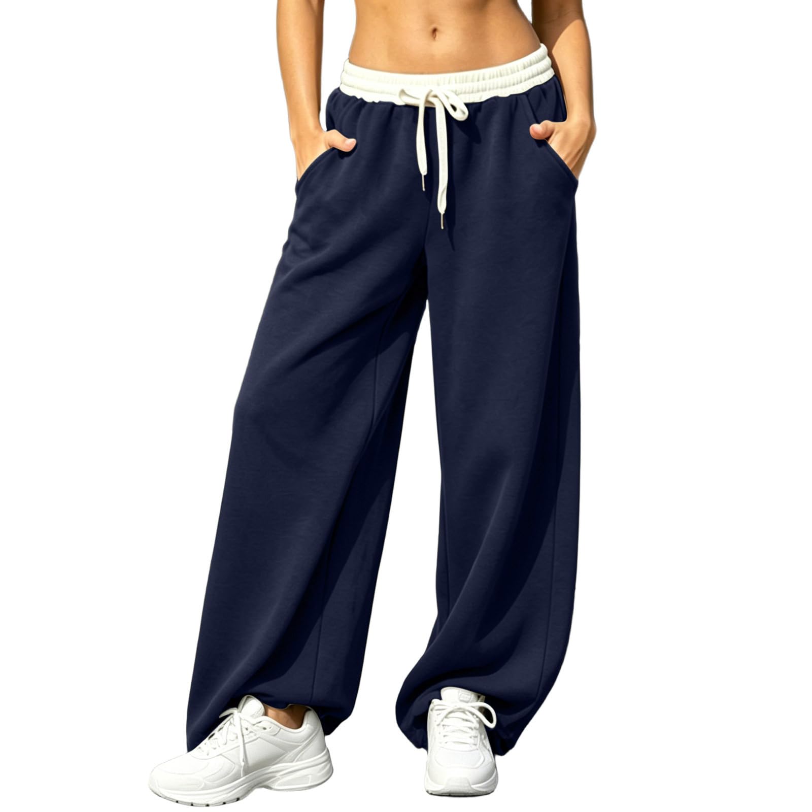 Generico Pantaloni da Jogging Donna Fleece Pantloni a Gamba Larga con Elastico in Vita Morbidi Pantaloni da Corsa con Tasche a Gamba Dritta Causal Pantalone Larghi a Vita Alta per Yoga e Fitness