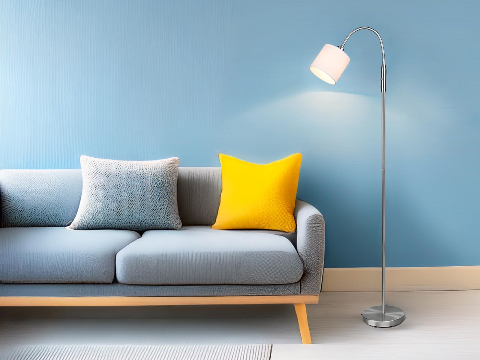 Kleine Stehleuchte 130cm mit Flexarm und Stoffschirm Weiß