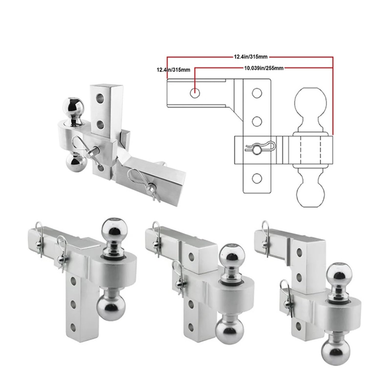 Anhängerkupplung, 4-stufig Verstellbarer 6-Zoll-Anhänr Aus Aluminium Mit Abschlepphaken, Doppelte Kulhalterung, 2-Zoll-Standardempfänrteile