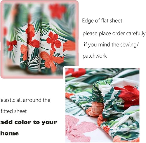 Miniatura 5 de FADFAY Juego de sábanas floreadas de algodón, con sábana de cajón profunda, para cama Twin a California King