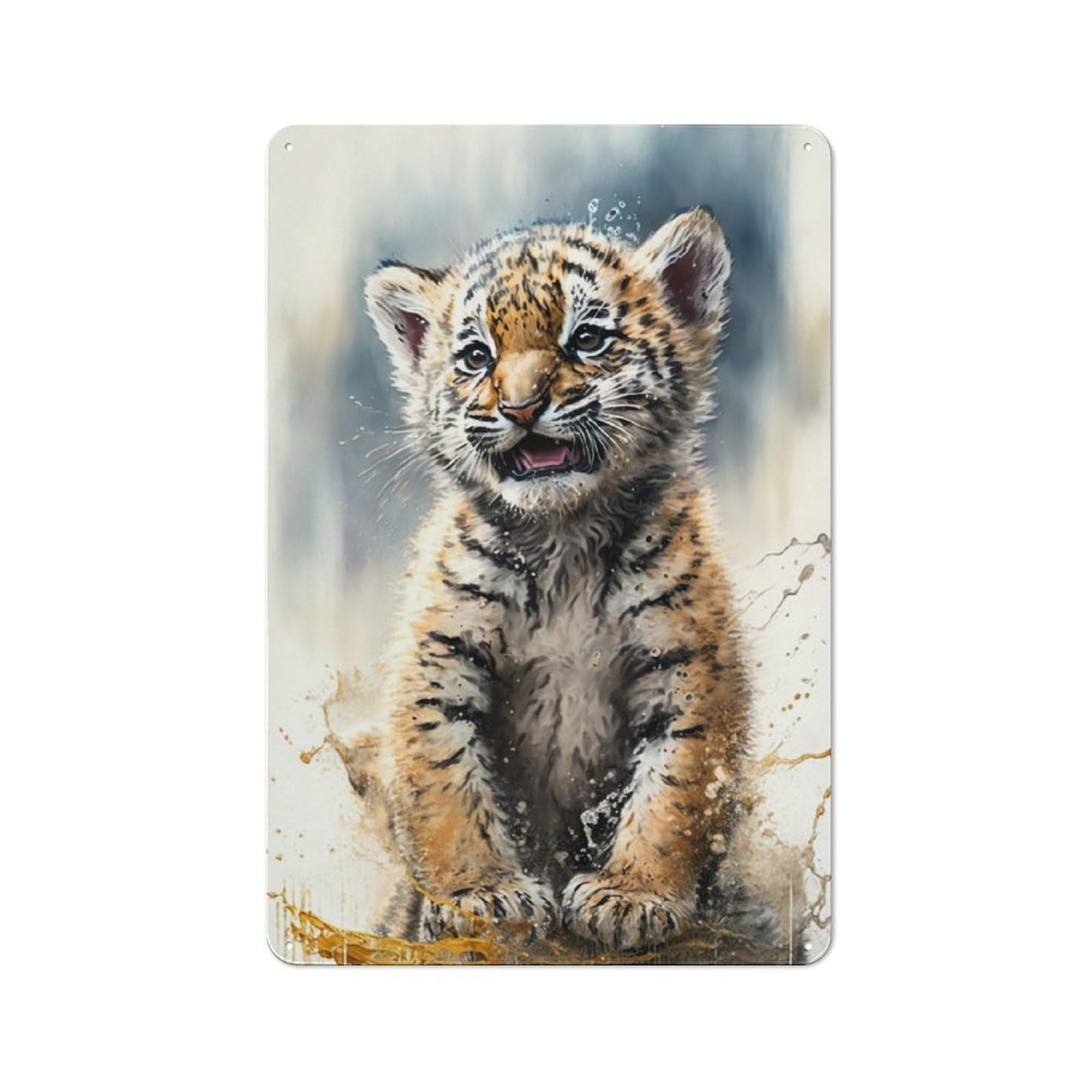 Junmoney Tiger Watercolor Drawing Vintage Metal Sign 30X20cm For Workshop Wall, With Clear Vintage Wall Decor Character