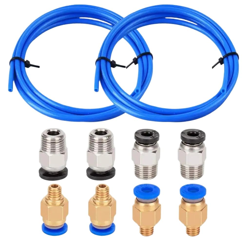 Ywbeqqywq Blue Kit Ptfe Tubing Kit Compatible With 1.75Mm Filament Printers Includes 2 Pcs 1M Tubing 4 Pcs Pc4-M6 And 4 Pcs Pc4-M10 Pneumatic Fittings(Blue Kit)