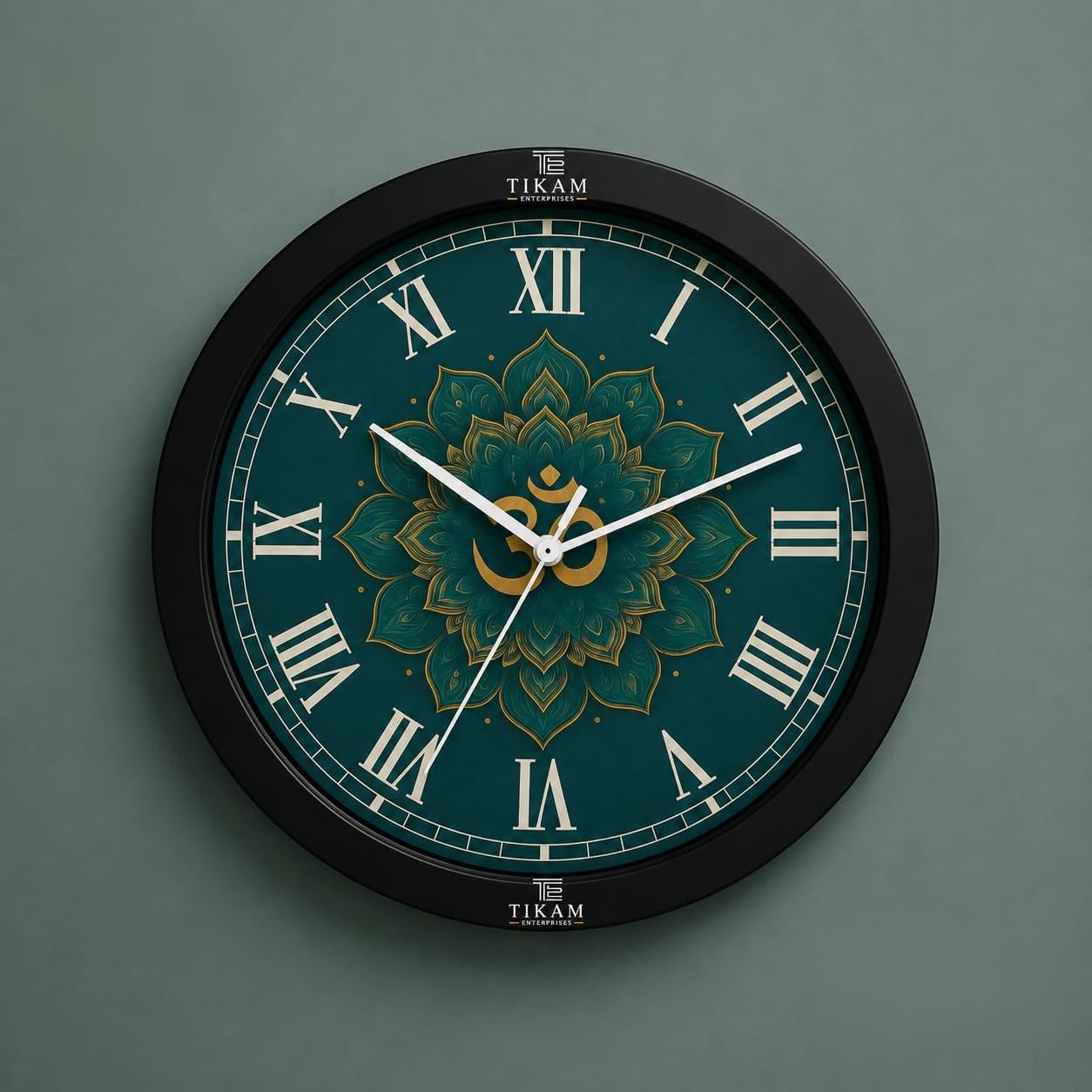 TIKAM Enterprises, 10 Inch Round, Om Green Theme Design Plastic Wall Clock-image-7