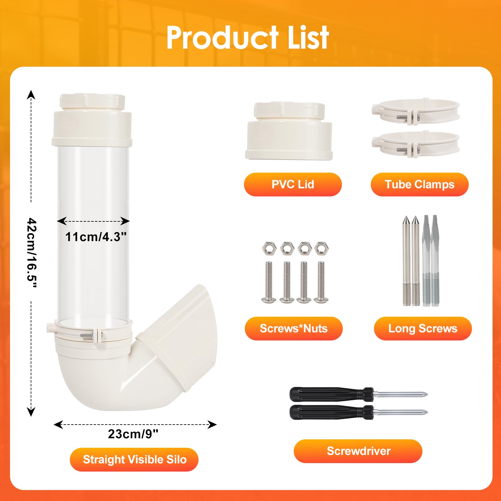 Mangeoire Automatique pour Poulets, Tuyau en PVC de 4 litres Alimentation Visible sans Gaspillage pour Poulets, Canards, Dindes et Oies