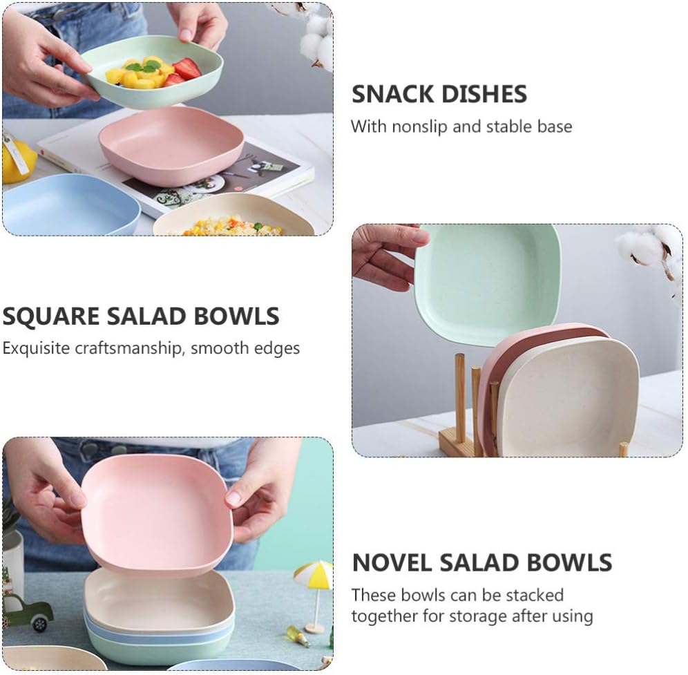 Square Cereal Bowls Set of 4, Plastic Small Bowls for Kitchen, 6 Inch Shallow Serving Bowls for Soup Salad Oatmeal Snack Dessert Ice Cream - Image 6