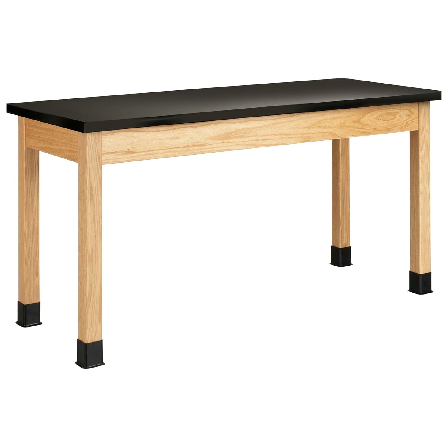 School Classroom Science Lab Table, Black ChemGuard Table Top Worksurface, 60" x 24" x 36", Solid Oak Wood Finish, Made in USA