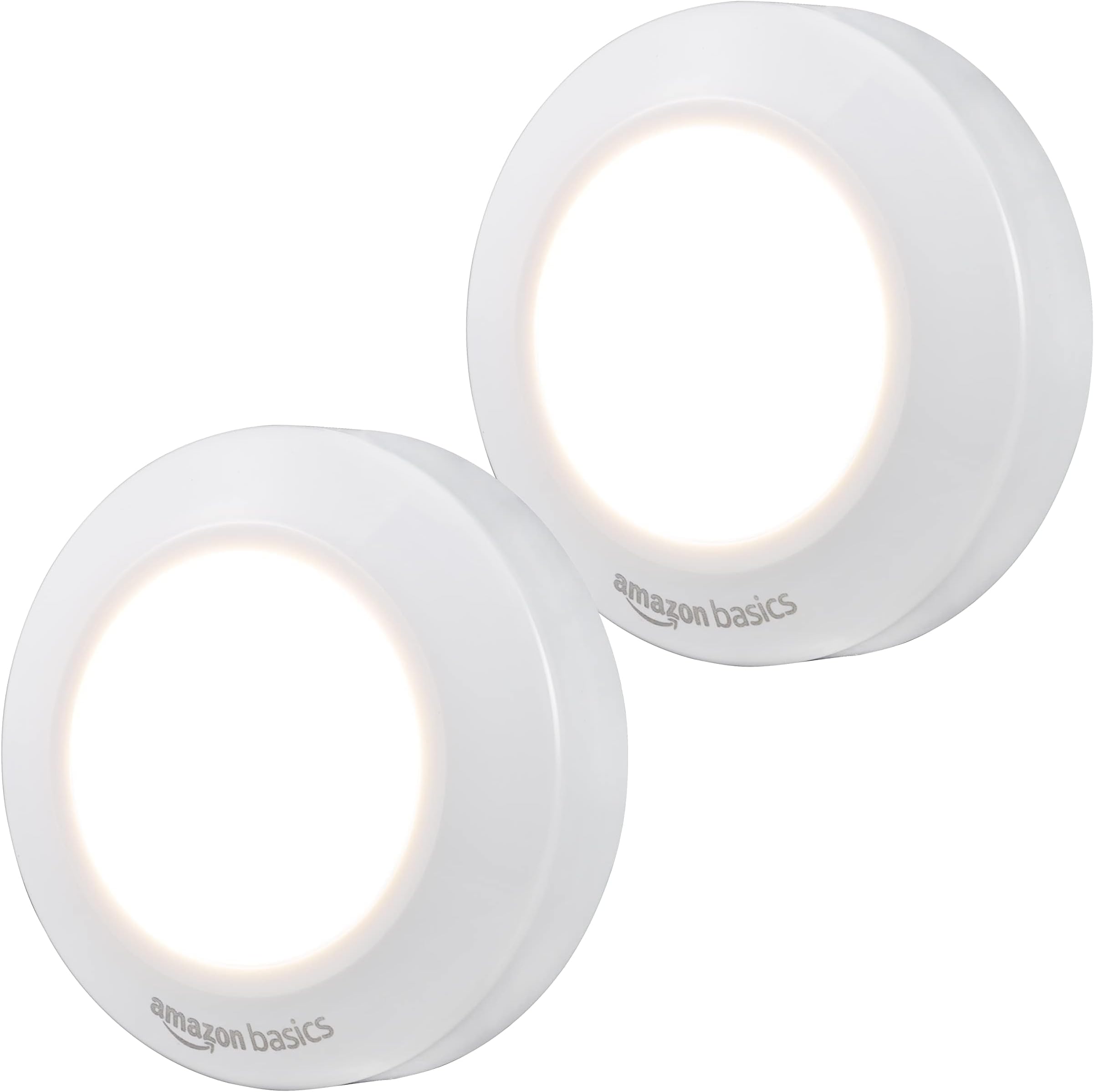 Amazon Basics LED Puck Lights, Battery Operated, 50 Lumens 2 Pack, Tap