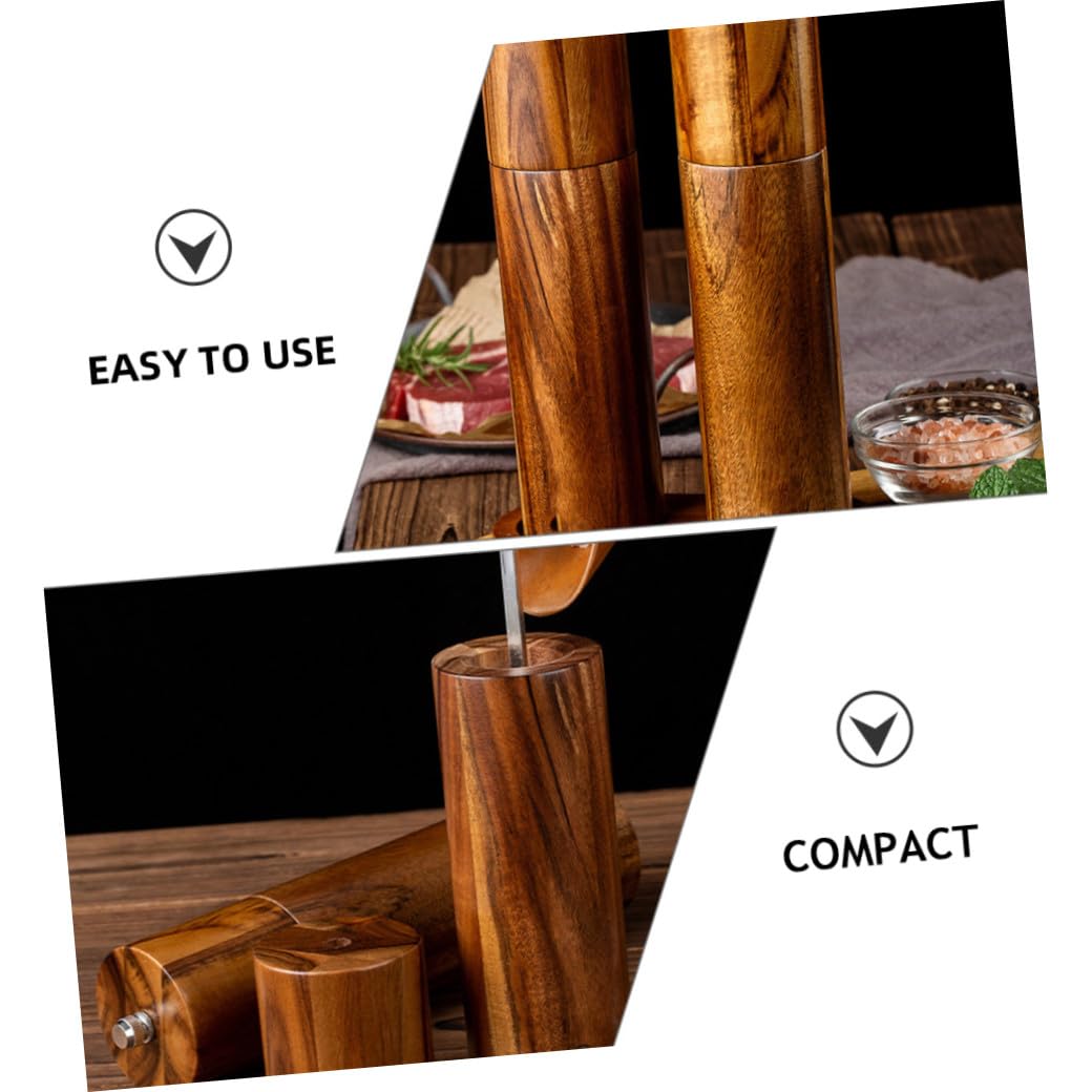 Yardwe Molinillo Manual de Pimienta de 8 Pulgadas de Madera de Acacia con Núcleo de Cerámica, Set de 3 Piezas con Salero, Pimentero y Base para Cocina y Mesa