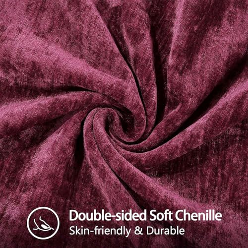 Image of decorUhome Fall Chenille Soft Cozy Throw Pillow Covers 16x16 Set of 2, Modern Farmhouse Boho Velvet Decorative Pillow Cases with Stitched Edge for Couch Sofa Bed Home Decor, Rhododendron