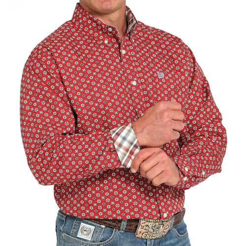 Cinch Men's Red Print Long Sleeve Button Shirt3