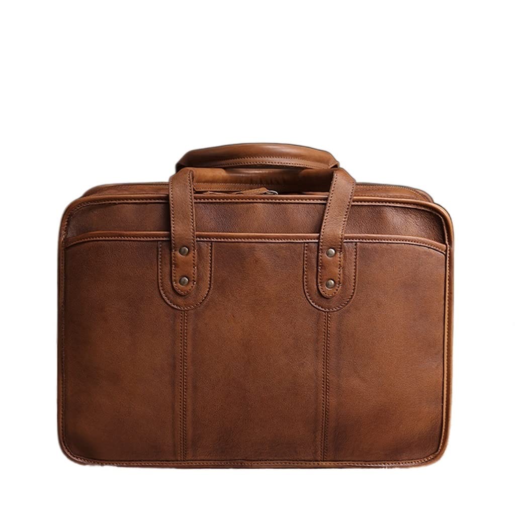 Briefcase Men Vintage Man Handbag Travel Bag Shoulder Handmade Genuine Leather Brown Laptop Businessv (Color : A, Size : One Size)