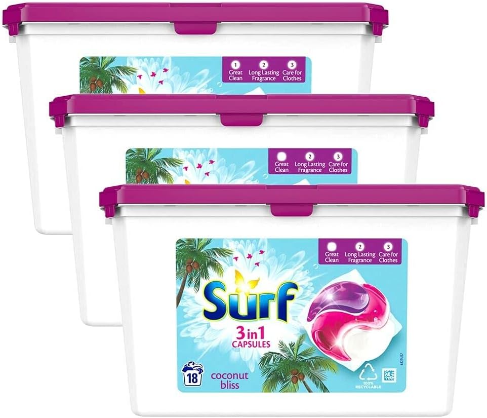 HomeStore Coconut Bliss Washing Capsules (Case of 3 x 18 Wash 382g) - Scent: Coconut