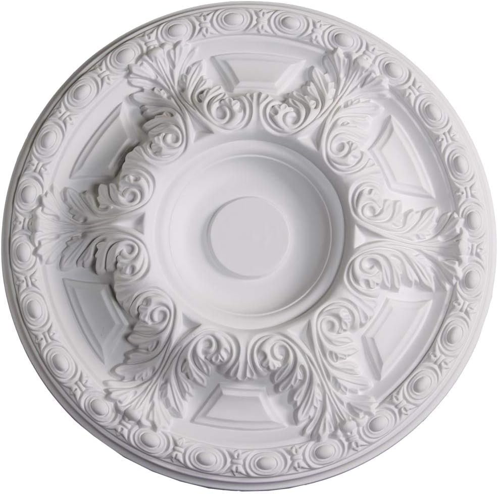 Single 23.6-inch Leaf/Egg Ceiling Medallion White Classic Polyurethane Primed