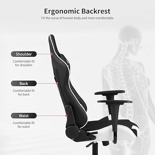 Miniatura 77 de Silla de oficina para videojuegos, silla de escritorio con soporte lumbar, reposacabezas y reposabrazos, giratoria, ergonómica, para deportes
