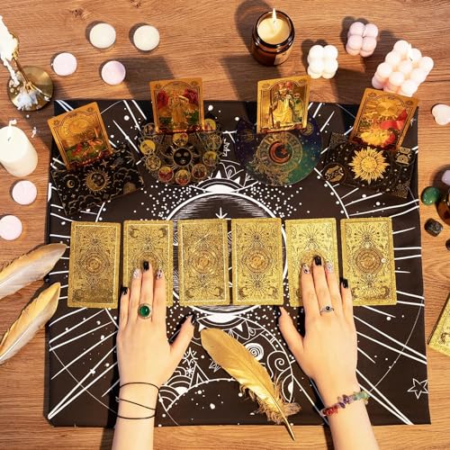 Image of Oracle 78 Gold foil Tarot Cards with Guide Book Tarot Deck for Beginners and Professional Player with Box Tarot PVC Durable Waterproof Wrinkle Resistant