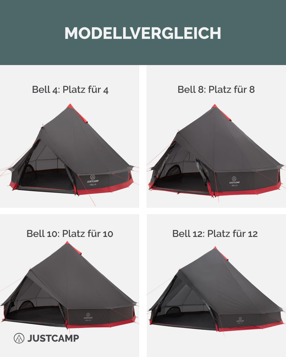 Justcamp Bell 12 Tipi Tente de Camping familiale, 12 Personnes, Tente Pyramide