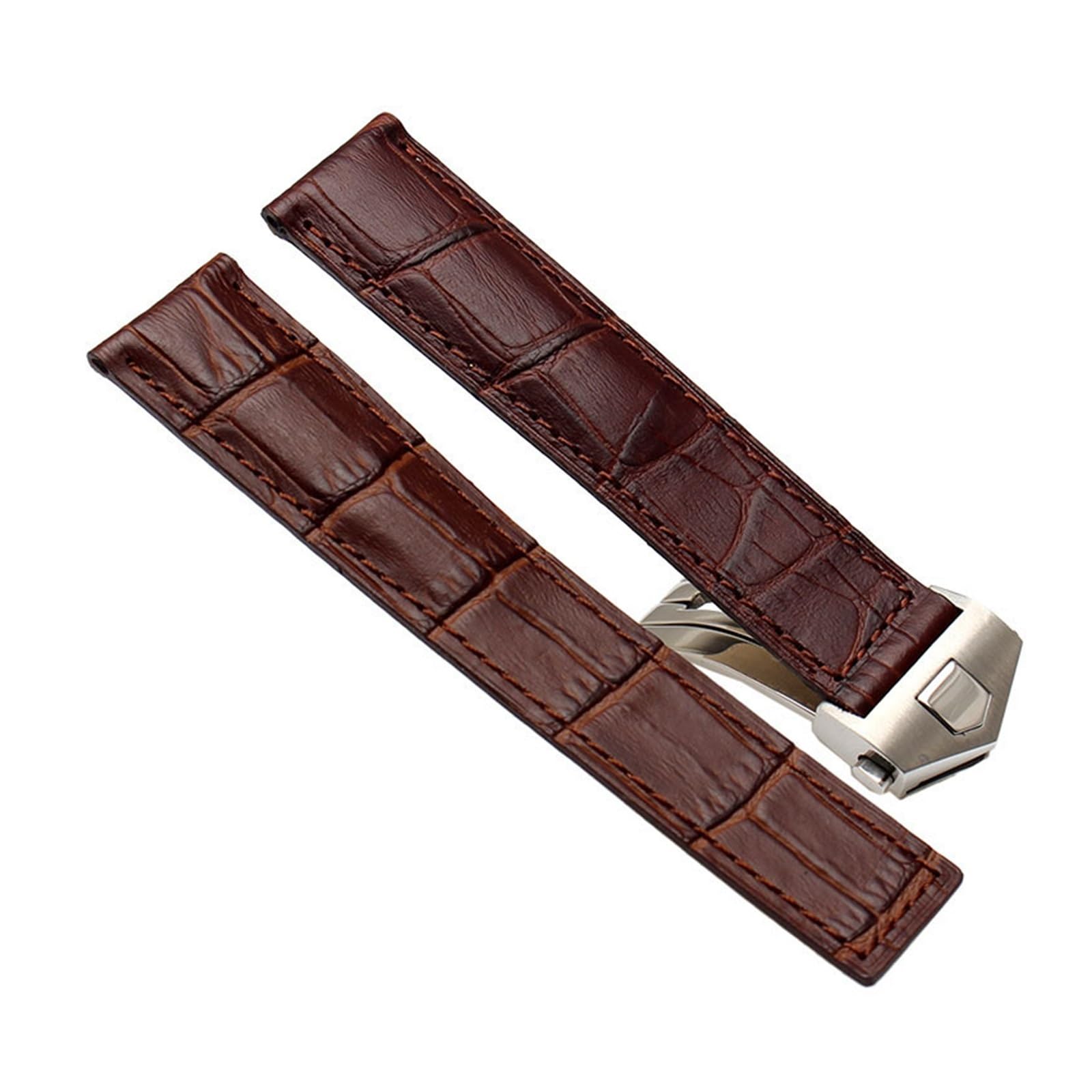 HMFANG Bracelet en cuir véritable compatible avec TAG Heuer Bleu Noir avec coutures rouges Bracelet 19 20 22 mm pour homme avec fermoir pliable