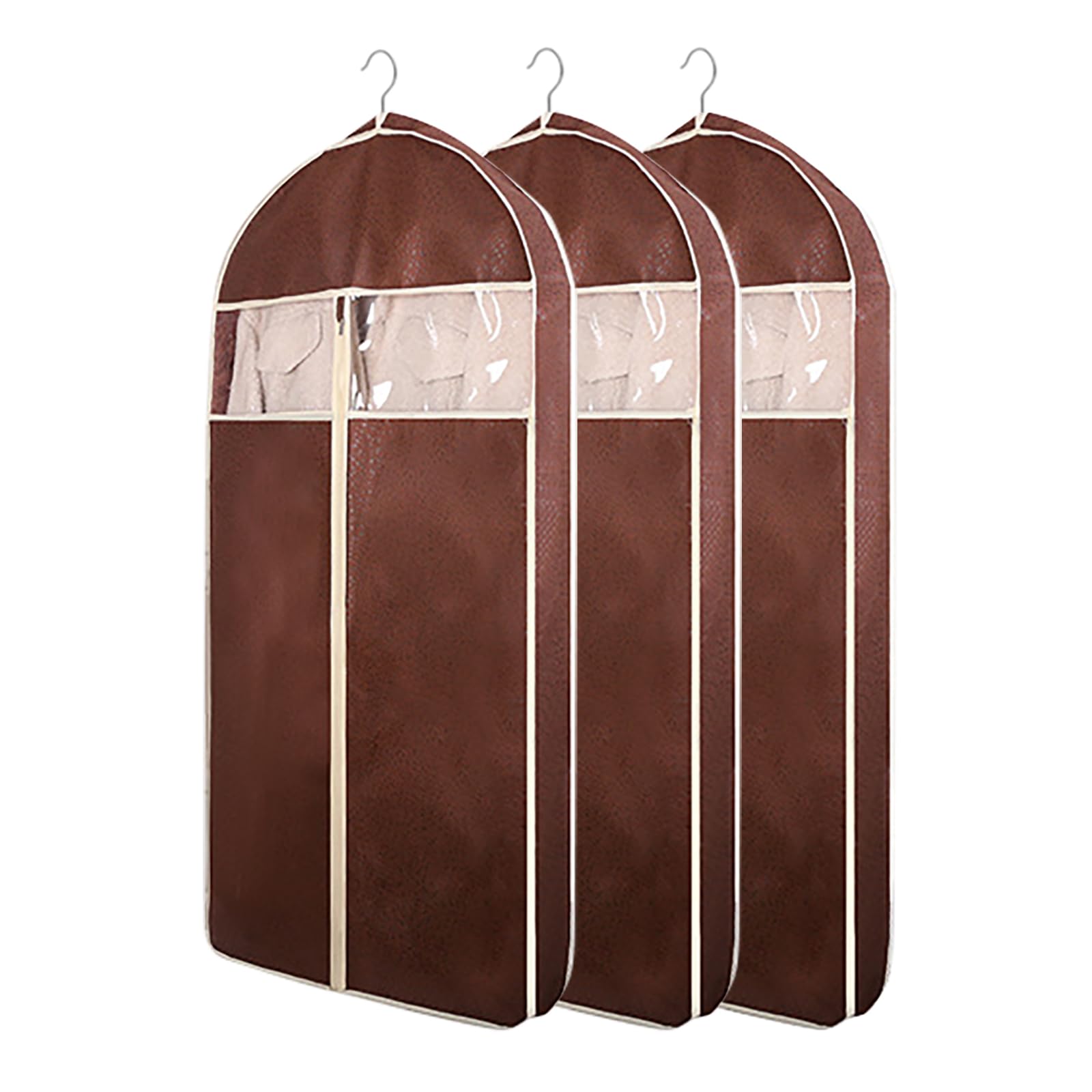 Lot de 3 Housses Respirantes pour Vêtements - Penderie & Voyage - Protections Anti-Poussière en Non-Tissé pour Manteaux/Robes/Fourrures (Système Suspension Intégré)(Size:128cm/50.4in,Color:Brown)