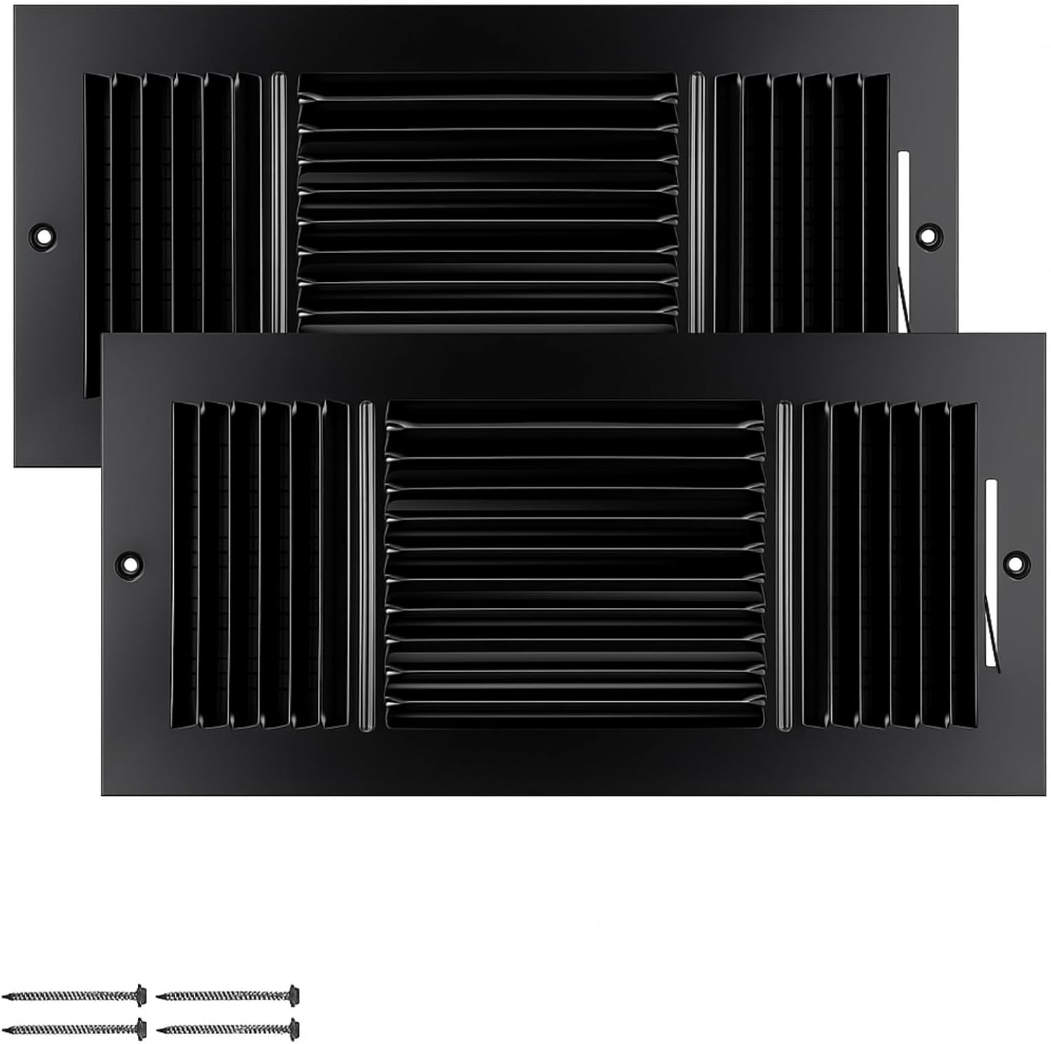 2 Pcs Black 14 x 6 Inch Three-Way Ventilation Register Air Ceiling Vent Cover Register Metal Heat Vent Covers with Rust Proof for Wall Ceiling Home Bathroom Toilet or Office