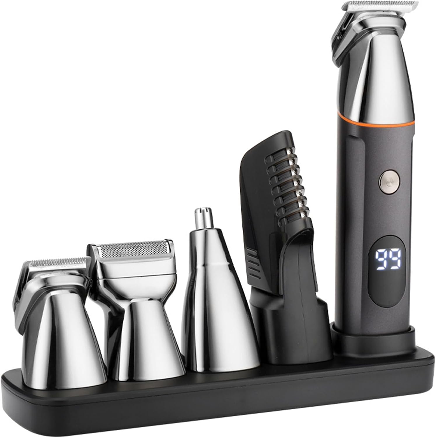 5 in 1 Multi Functional Water resistans Man's Grooming Kit All in 1 Beard Trimmer Cordless Mustache Nose Precision Trimmer USB Rechargeable with Charging Base, Electric Shaver (Silver)