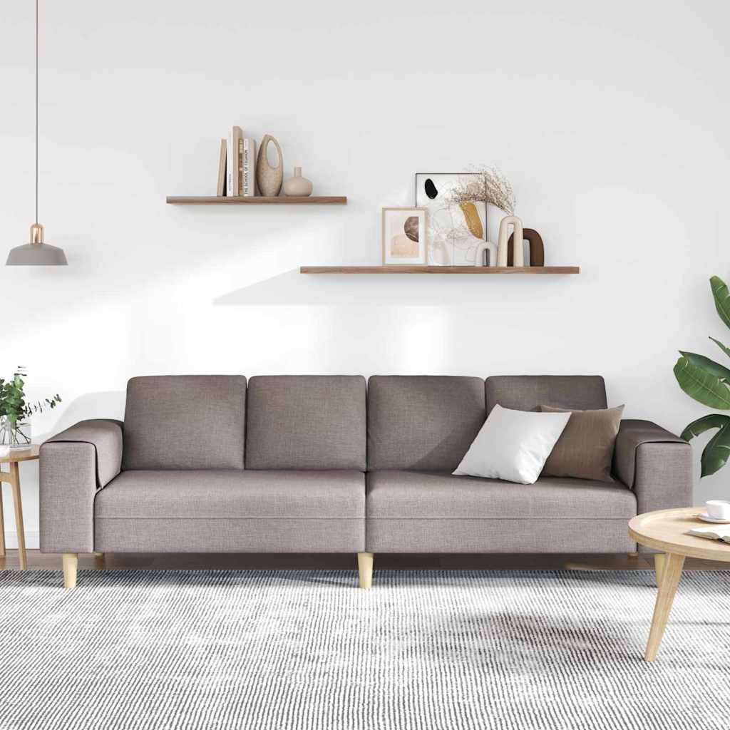 Kanapa do salonu, szarobrązowa (taupe), 250 x 77 x 76 cm, zestaw tapicerowany z poliestru z wyściółką z pianki, ergonomiczne podłokietniki, brązowe nogi, do salonu, biura