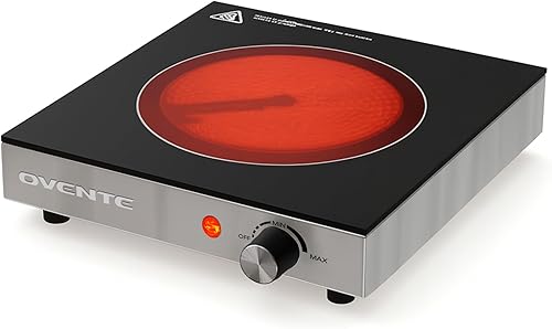 Miniatura 8 de Ovente - Quemador eléctrico infrarrojo individual de 7 pulgadas, placa de cocina de vidrio de cerámica con control de temperatura de 5 niveles y