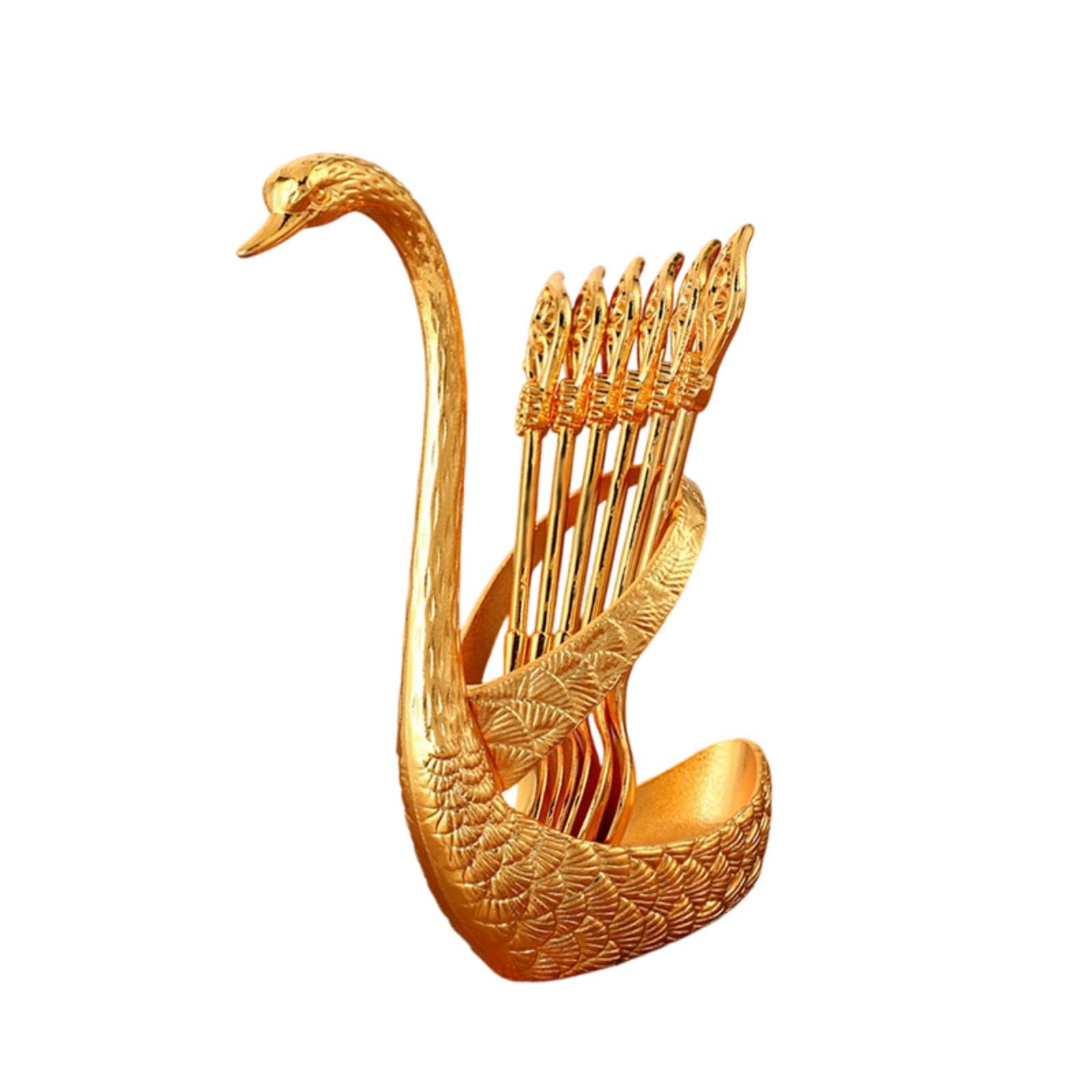 CAZSTYK Of 6 Elegant Zincs Alloy Animal Shaped Coffee Spoon with Holder for Stirring and Dessert Kitchen Tool Metal Mixture Utensils